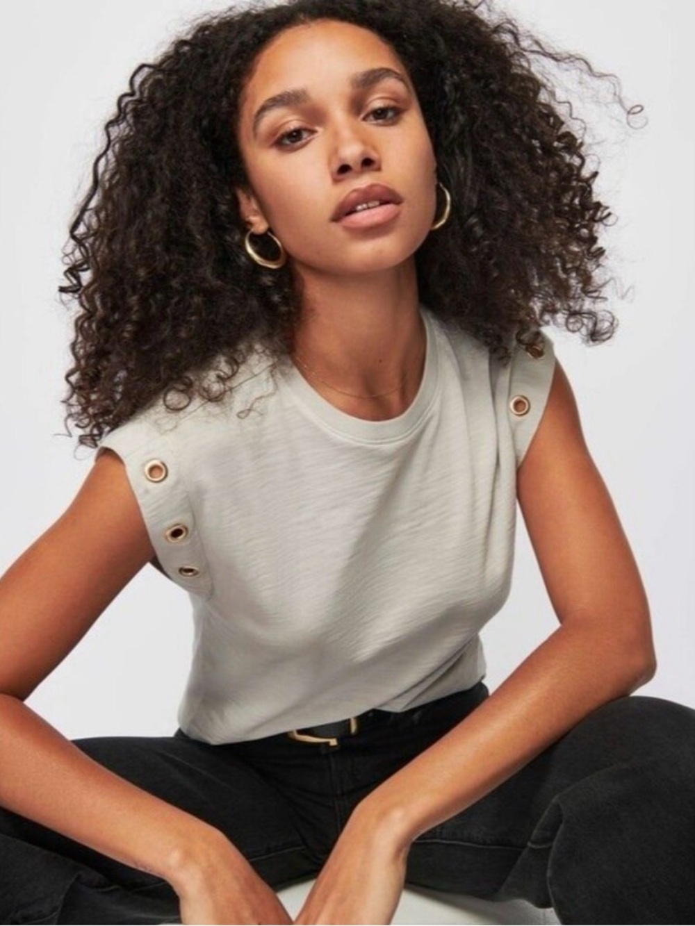 Nation LTD - NWT White Muscle Tee with Gold Button Accents